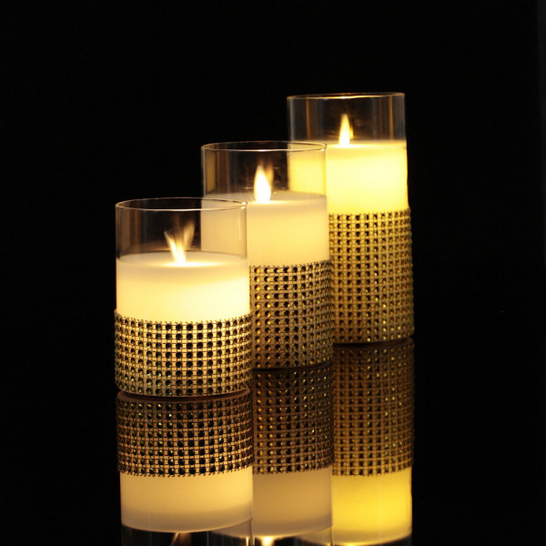 Świeca woskowa LED ze złotymi cyrkoniami 12,5cm OUTLET 8
