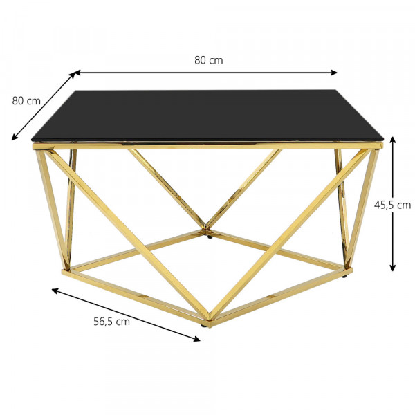 Złoty stolik kawowy Java z czarną szybą 80×80×45,5cm 1