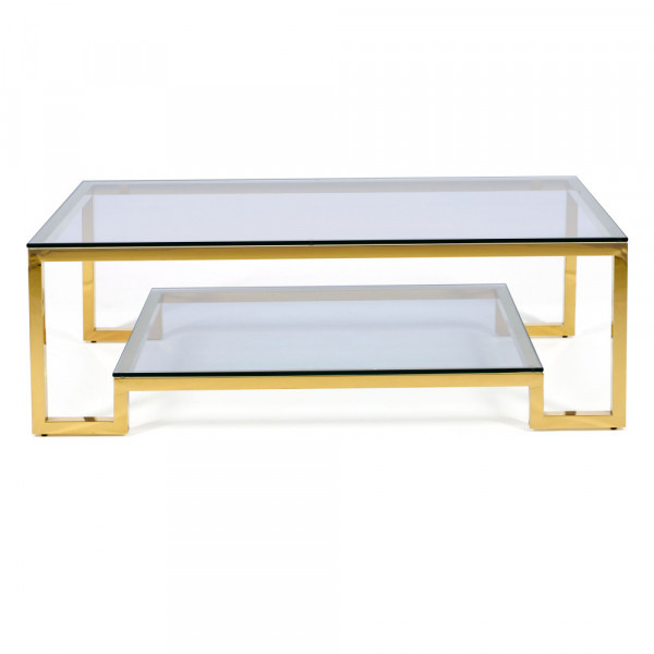 Złoty stolik ława Tarasso z dwiema błękitnymi szybami 1