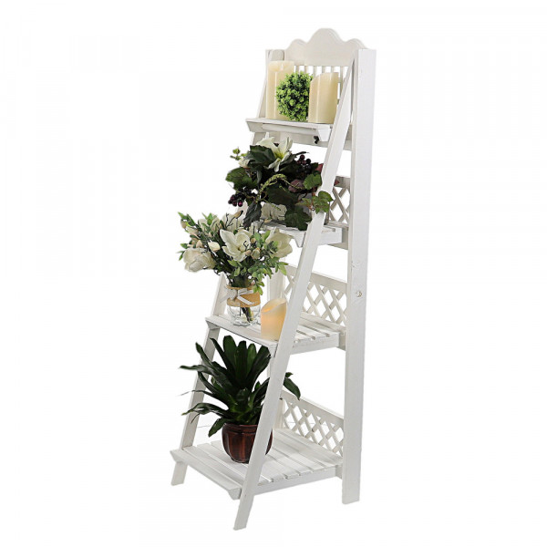 Biały drewniany stojak na kwiaty 1