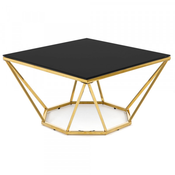 Złoty stolik Oktana z czarną szybą 80×80×45CM