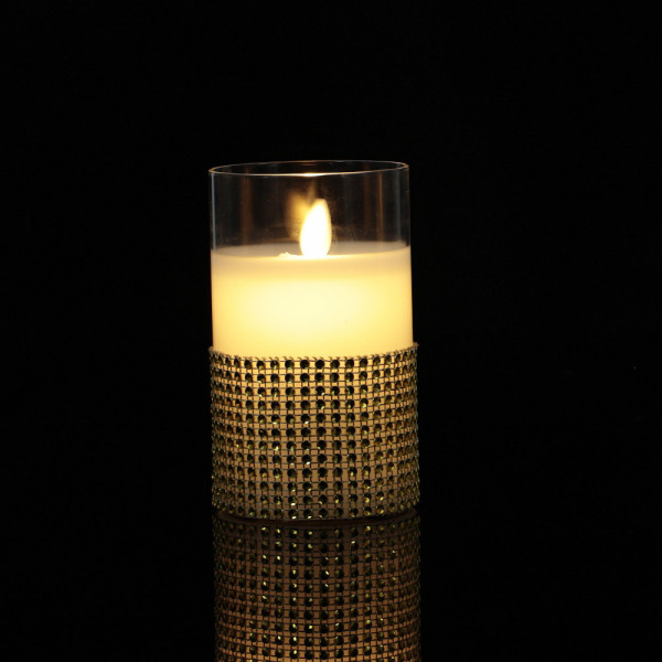 Świeca woskowa LED ze złotymi cyrkoniami 12,5cm OUTLET 2