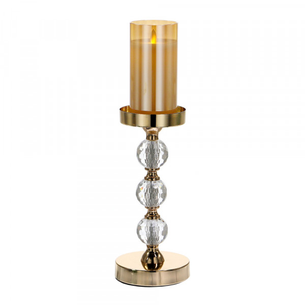 Świecznik z trzema kryształowymi kulami w kolorze francuskiego złota 42cm 3