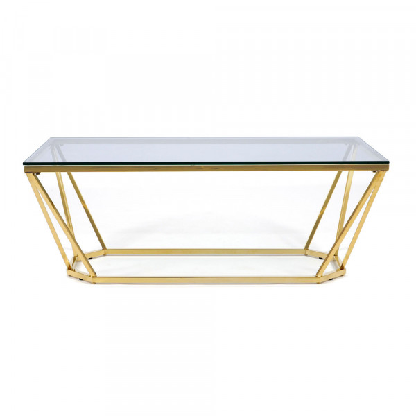 Złoty stolik-ława Oktana z niebieską szybą 120 ×60 ×45cm 4