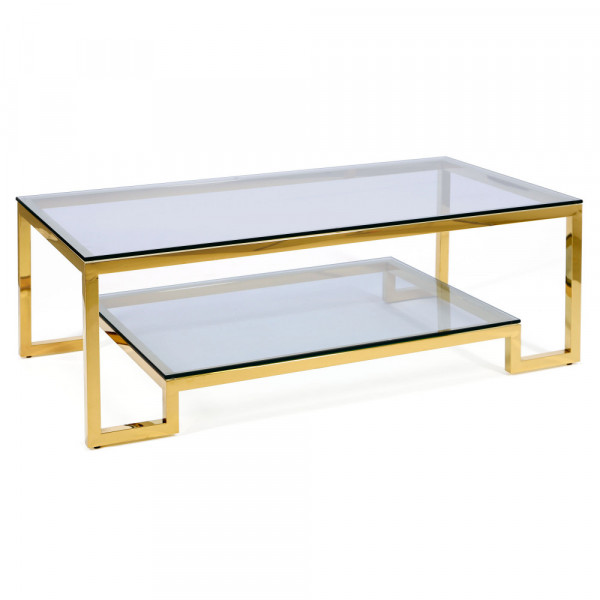Złoty stolik ława Tarasso z dwiema błękitnymi szybami 2