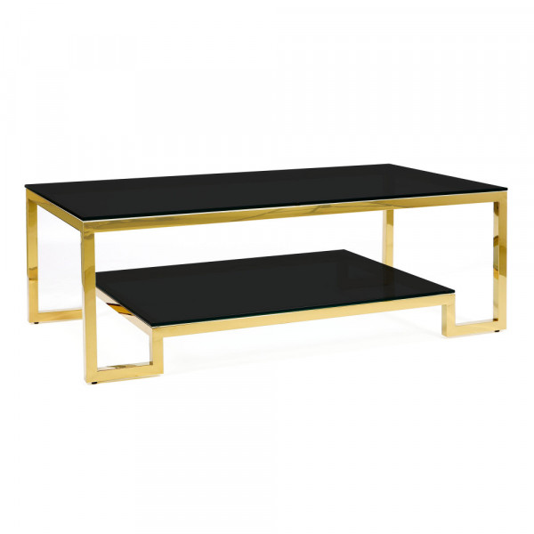 Złoty stolik ława Tarasso z dwiema czarnymi szybami 3