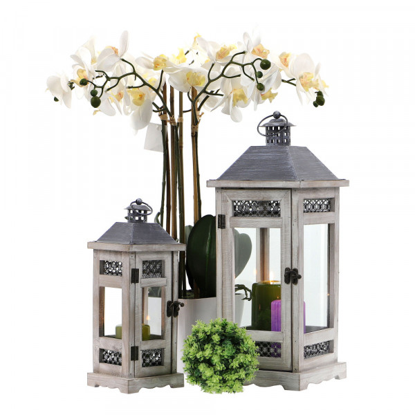 Drewniana szara latarnia lampion kpl 2w1 32/47,5cm 9