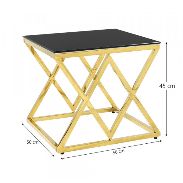 Złoty stolik ze stali chromowanej z czarną szybą 55×55×55,5cm 1