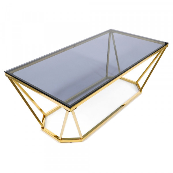 Złoty stolik-ława Oktana z niebieską szybą 120 ×60 ×45cm 1