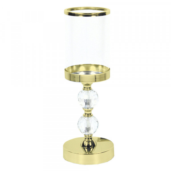 Złoty świecznik z dwiema kryształowymi kulami 35,5cm 2