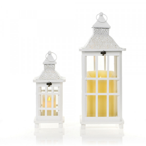 Drewniana biała latarnia lampion loft 2w1 40/60,5cm 8