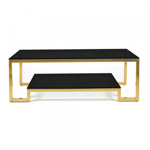 Złoty stolik ława Tarasso z dwiema czarnymi szybami 4