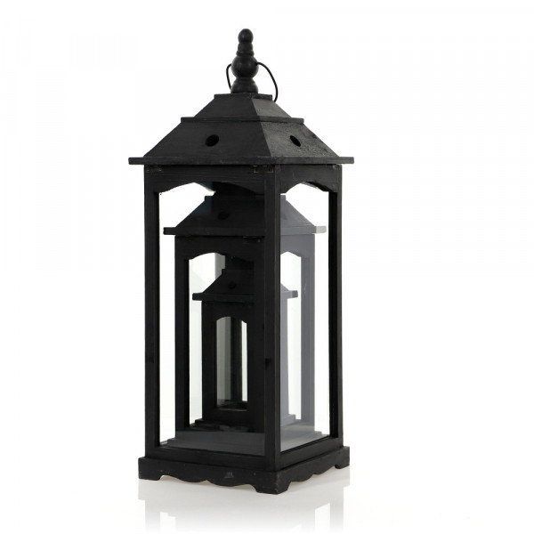 Drewniana czarna latarnia lampion loft 3w1 36,5/55/76cm 3